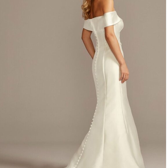 Off-the-Shoulder Mikado Trumpet Wedding Dress (size 8) by David's Bridal Collect - Picture 2 of 10